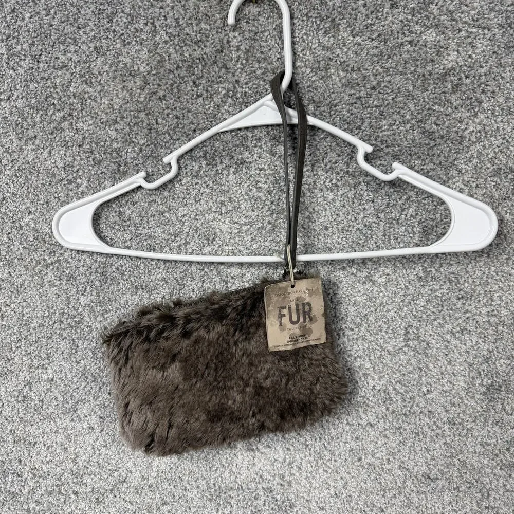 Restoration Hardware Faux Mink Fur IPhone 4 Case Wristlet Pouch Old Money Chic